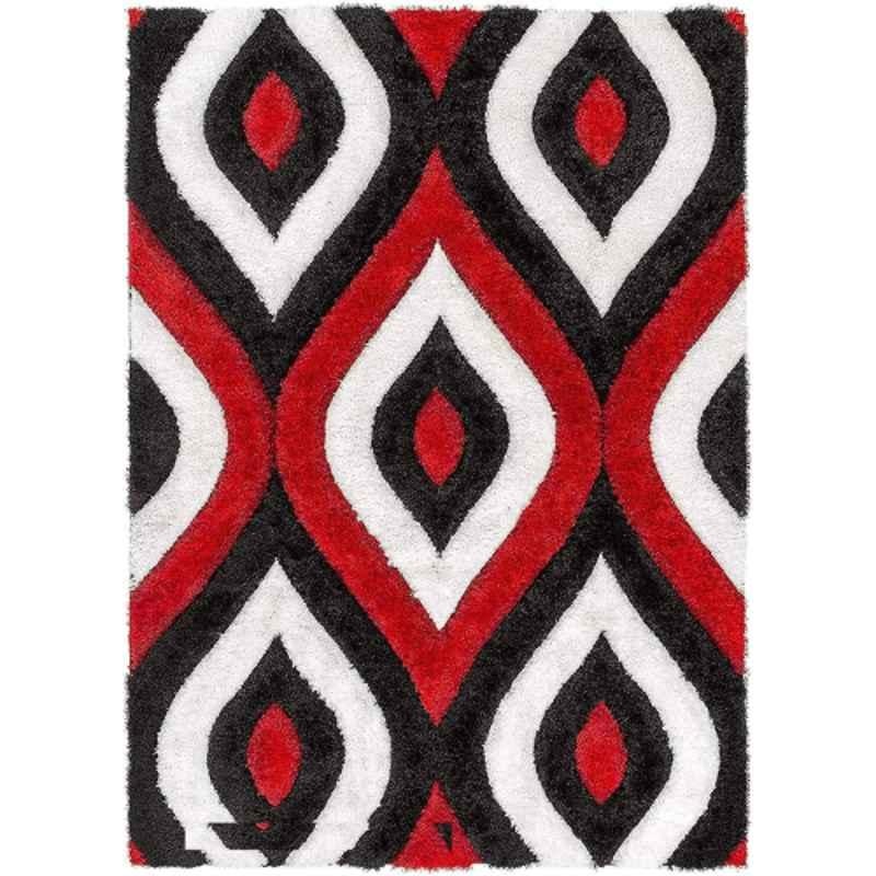 Carpetify 3x5ft Red & Black Modern Geometric 3D Textured Thick & Soft Shaggy Fur Rug Carpet, 0928Z2WVK74