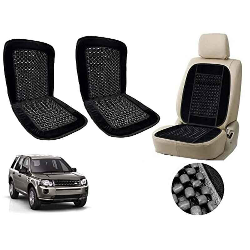 Auto Pearl PU, Velvet & Wooden Beads Black Rectangular Seat Cushion for Land Rover Freelander 2 (Pack of 2 )