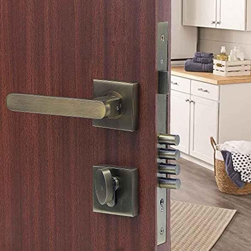 Saze Rose Stainless Steel Antique Brass Finish One Side Key Mortise Door Lock Handle Set with 3 Keys, LB-304