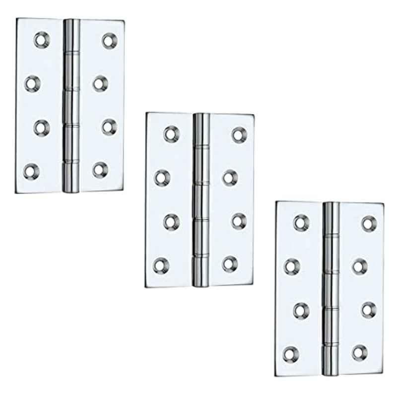 Screwtight 4 inch Brass Chrome Plated Double Steel Washered Butt Hinge, B170303CP-06 (Pack of 6)