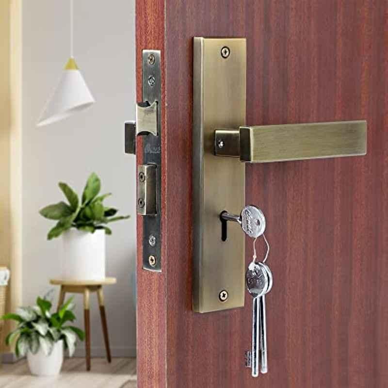 Saze 8 inch Stainless Steel Antique Matt Finish Silver Key Plate Mortise Door Lock Pull Handle Set, LB-1007
