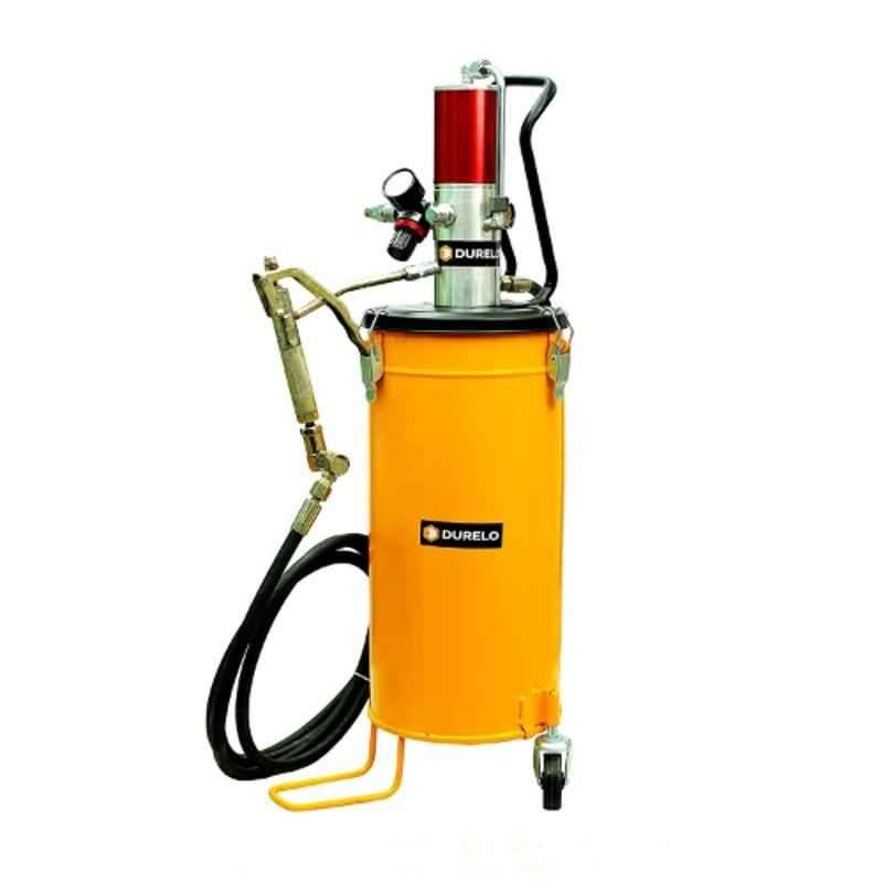 Durelo 15Kg Air Operated Pneumatic Grease Gun Bucket & High Pressure Grease Pump Ratio 50:1 Complete with High Pressure Hose & Swivel Gun, GRP-15