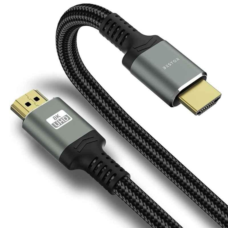 Bestor 1.5m Grey 8K 2.1 Ultra High Speed HDMI Braided Cable for Roku TV, PS5, HDTV & Blu-Ray