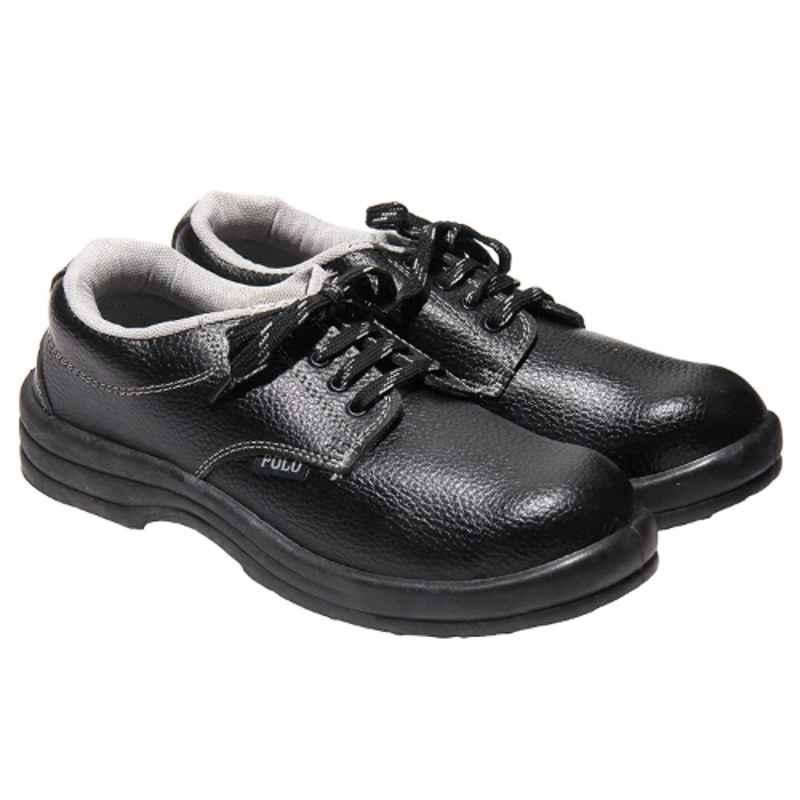 Indcare Polo Leather Steel Toe Black Safety Shoes, Size: 8