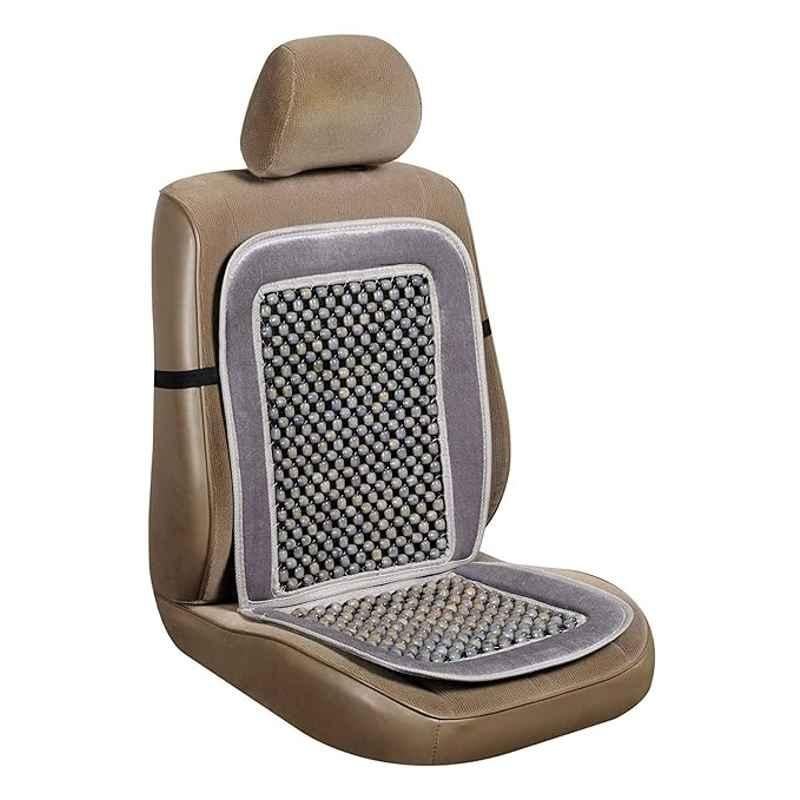 Auto Pearl PU, Velvet & Wooden Beads Grey Rectangular Seat Cushion for Toyota Prius (Pack of 2 )