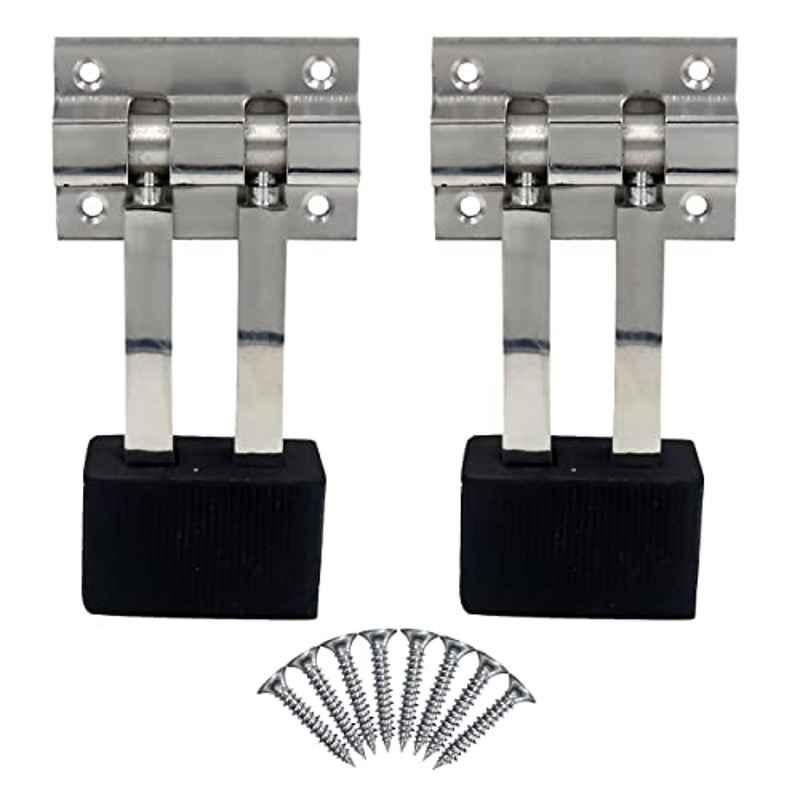 Screwtight 4 inch Stainless Steel Silver Polished Double Square Door Stopper, DS-2SQROD-SS-2 (Pack of 2)