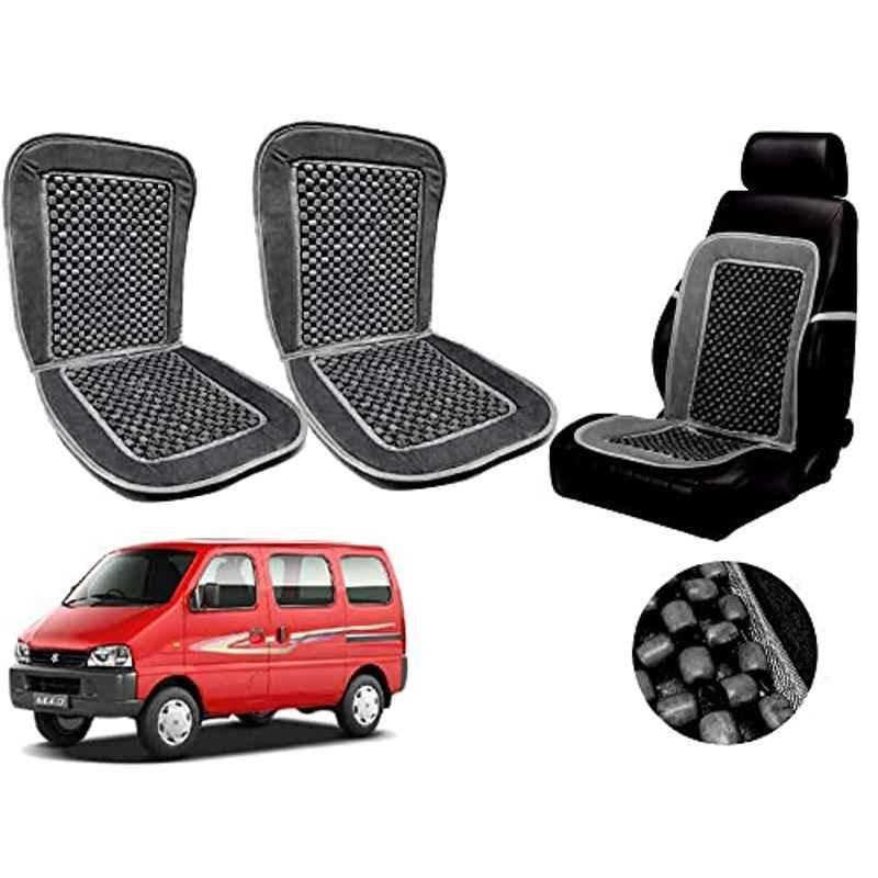 Auto Pearl PU, Velvet & Wooden Beads Grey Rectangular Seat Cushion for Maruti Suzuki Eeco (Pack of 2 )