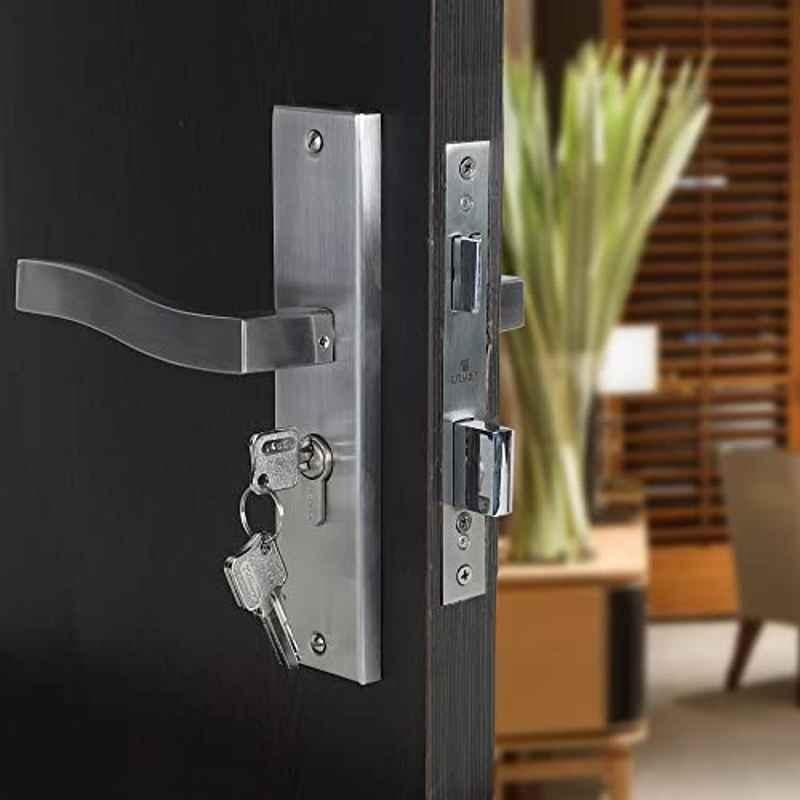 Voltizi 8 inch Stainless Steel Matt Finish Cylindrical Plate Both Side Key Mortise Door Lock Handle Set with 3 Computer Keys, Quartz-BSK