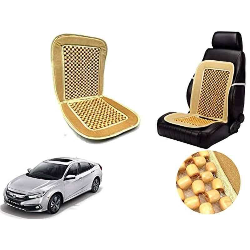 Auto Pearl PU, Velvet & Wooden Beads Beige Rectangular Seat Cushion for Honda Civic 2019