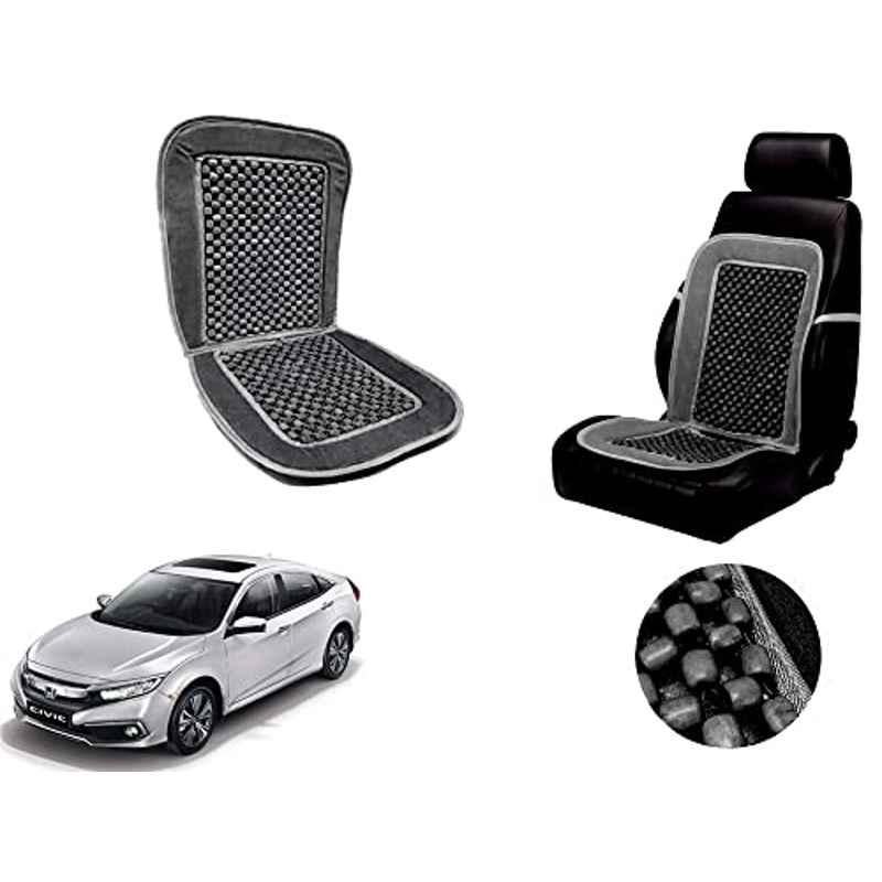 Auto Pearl PU, Velvet & Wooden Beads Grey Rectangular Seat Cushion for Honda Civic 2019