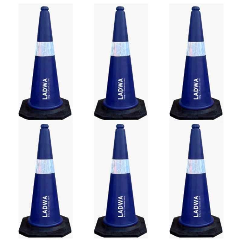 Ladwa 6 Pcs 750mm PVC Impact Resistant Blue Road Traffic Safety Cone with 6m Chain & 6 Hooks Set
