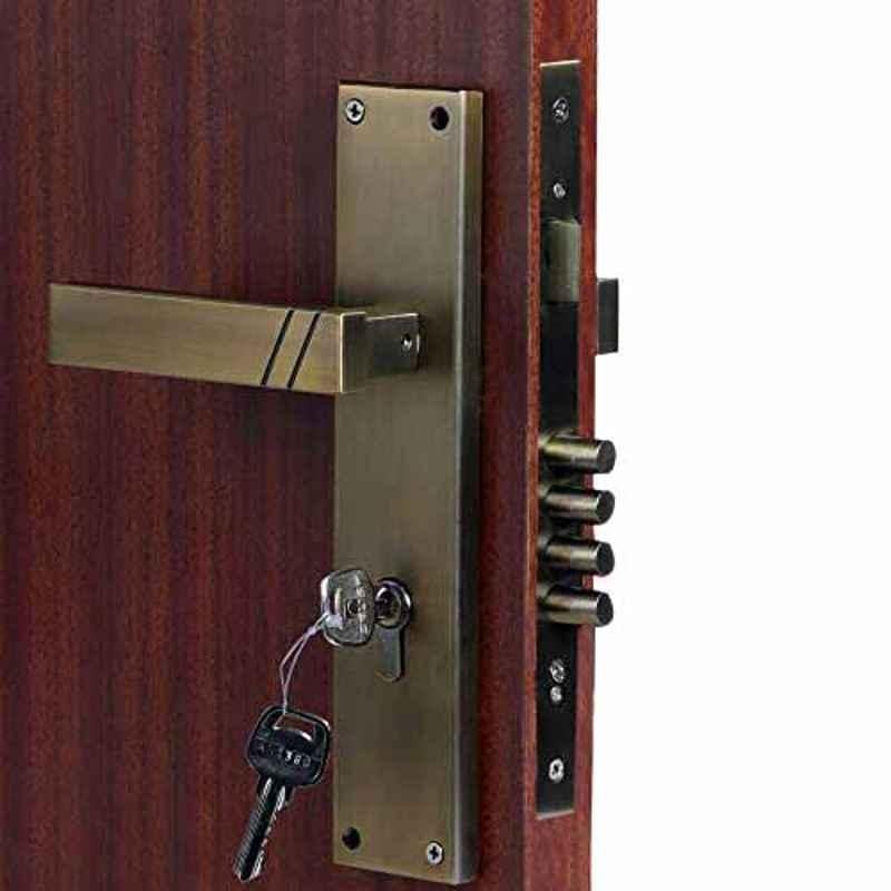 Homexpert Sierra 10 inch 60mm Stainless Steel Antique Brass Finish Cylindrical Plate One Side Key Mortise Door Lock Set