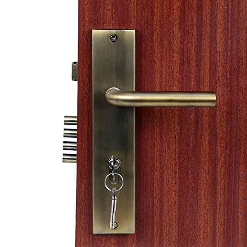 Saze 10 inch Stainless Steel 304 Antique Brass  Finish Cylindrical Plate Mortise Door Lock Handle Set, SE-MG1106-10CY-OSK-ANT
