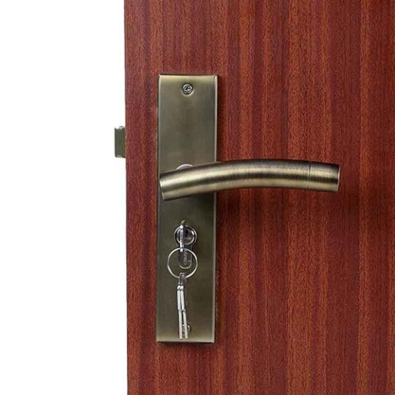 Homexpert MG-1101 8 inch 60mm Stainless Steel Antique Brass Finish Cylindrical Plate Both Side Key Mortise Door Lock Set