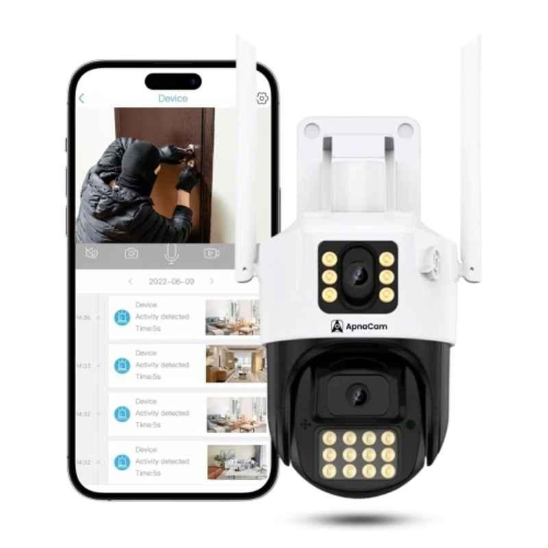 ApnaCam 2MP+2MP 2K Dual Lens PT 4G Outdoor SIM Camera, 2 Way Talk, Human Detect, Alarm, Siren, Dual View, Colour Night View & IP66 Weather Proof