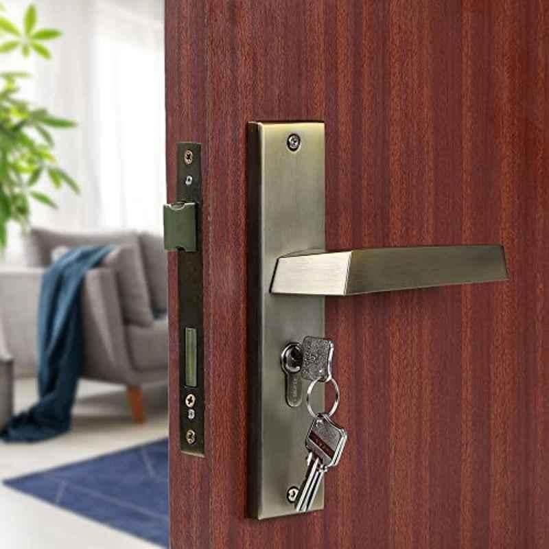 Handle Waala Sana 8 inch 60mm Stainless Steel Antique Brass Finish Cylindrical Plate Both Side Key Mortise Door Lock Set