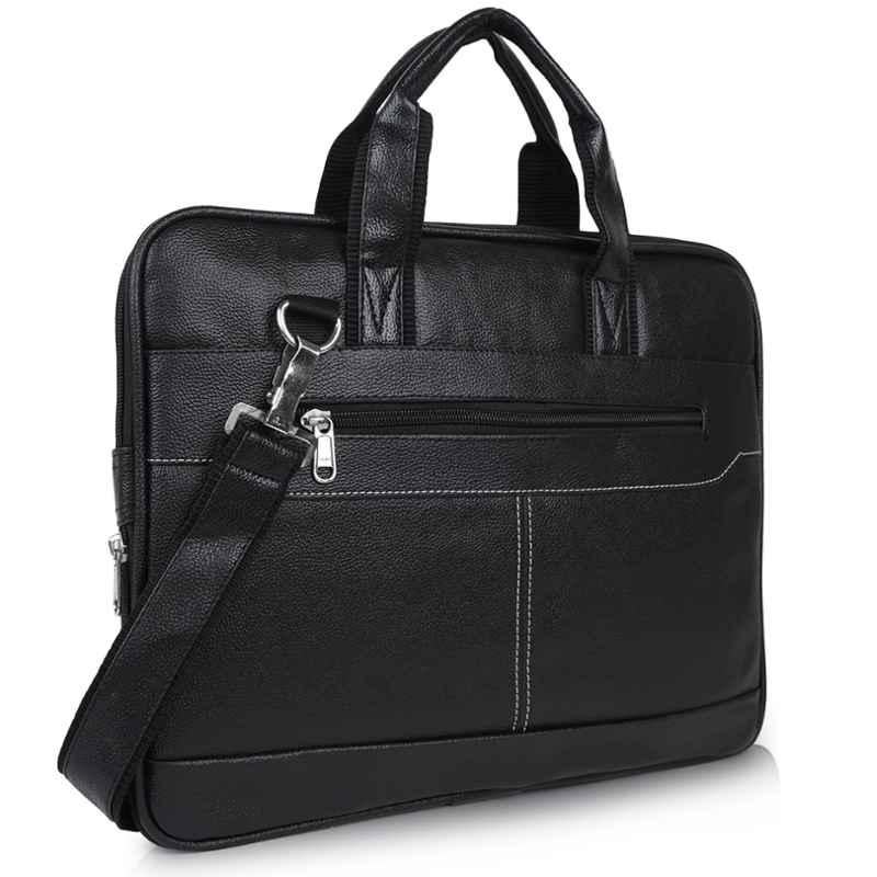I DOT 13 inch Faux Leather Black Laptop Messenger Bag with PU Shoulder Strap