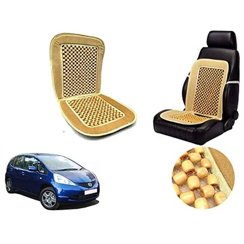 Auto Pearl PU, Velvet & Wooden Beads Beige Rectangular Seat Cushion for Honda Jazz