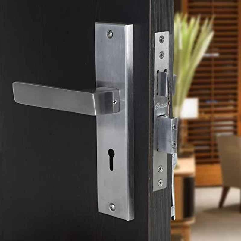 Saze 8 inch Stainless Steel Matt Finish Silver Key Plate Mortise Door Lock Pull Handle Set, LB-10003
