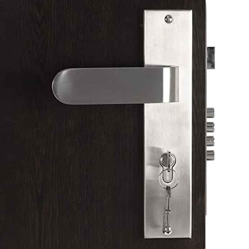 Homexpert Chetak 10 inch 60mm Stainless Steel Silver Cylindrical Plate Both Side Key Mortise Door Lock Set
