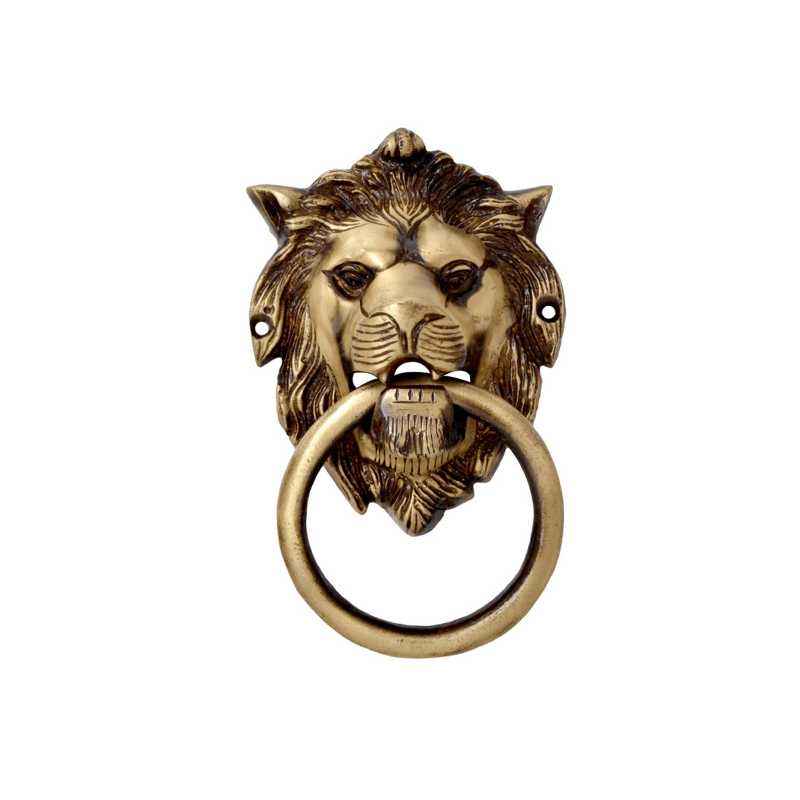 Smart Shophar 5.5 Inch Brass Lion Mouth Door Knocker, 50608-DKNM-AN05