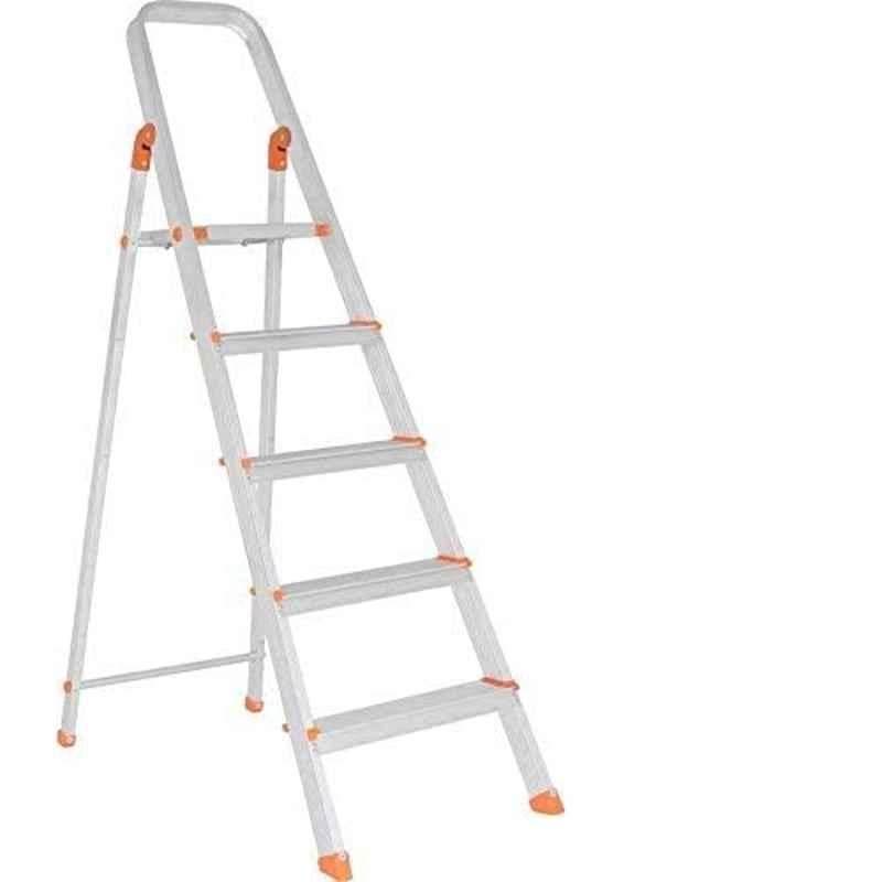 Galaxy 5 Step 100kg Foldable Aluminum Silver & Orange Ladder