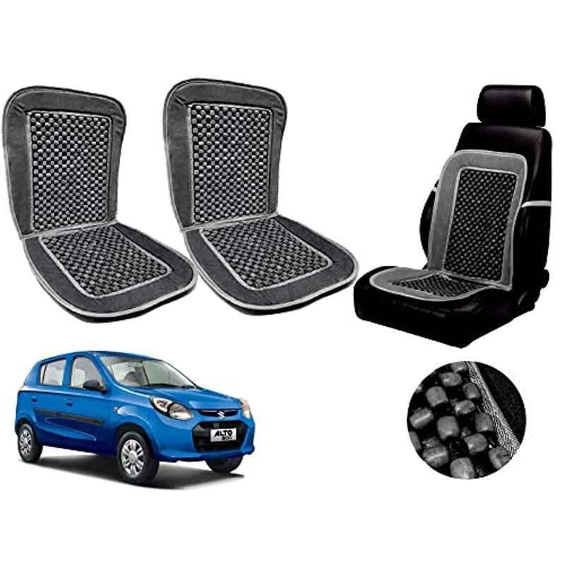 Auto Pearl PU, Velvet & Wooden Beads Grey Rectangular Seat Cushion for Maruti Suzuki Alto 800 2016 (Pack of 2 )