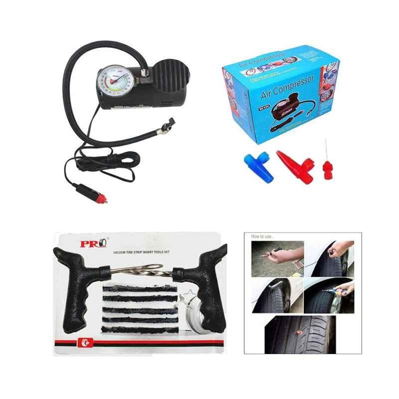 Love4ride Steel Tubeless Tyre Puncture Repair Kit & Tyre Air Inflator with Gauge