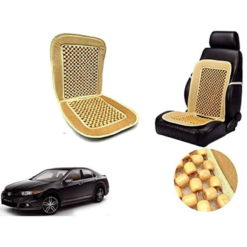 Auto Pearl PU, Velvet & Wooden Beads Beige Rectangular Seat Cushion for Honda Accord