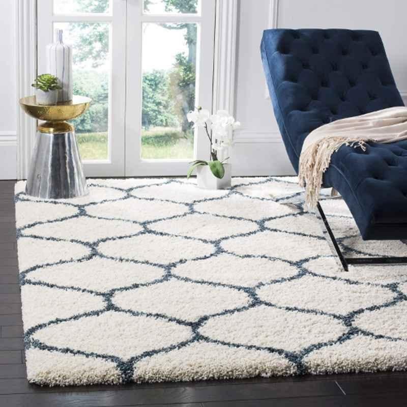 Carpetify 3x5ft Ivory & Slate Blue Fur Shaggy Rug Carpet, 0609YJ2PBRI