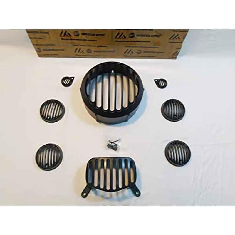Modified Autos 8 Pcs Black Headlight Grill-Frames-Jalli Heavy Set Protection In Royal Enfield Standard 350 Series