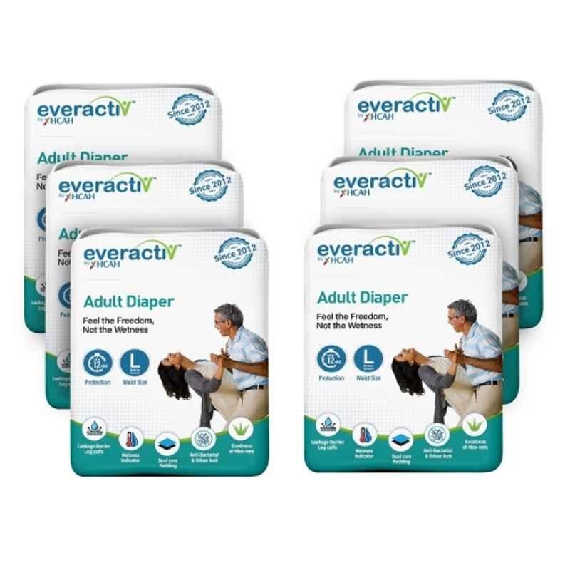 Everactiv 10 Pcs 28-45 inch White Polyethylene Adult Diaper with Aloe Vera & Wetness Indicator Set, AT-OGYW-XSRI, Size: L (Pack of 6)