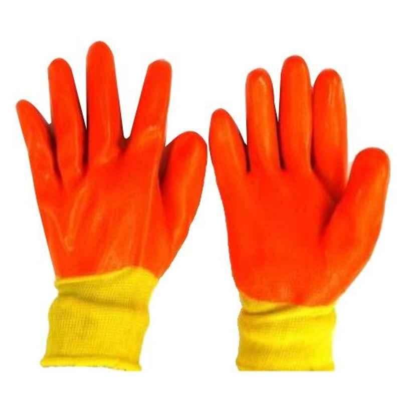 RPES Yellow Free Size Nylon Hand Gloves with Full Dipped Orange PVC Coating (Pack of 120)