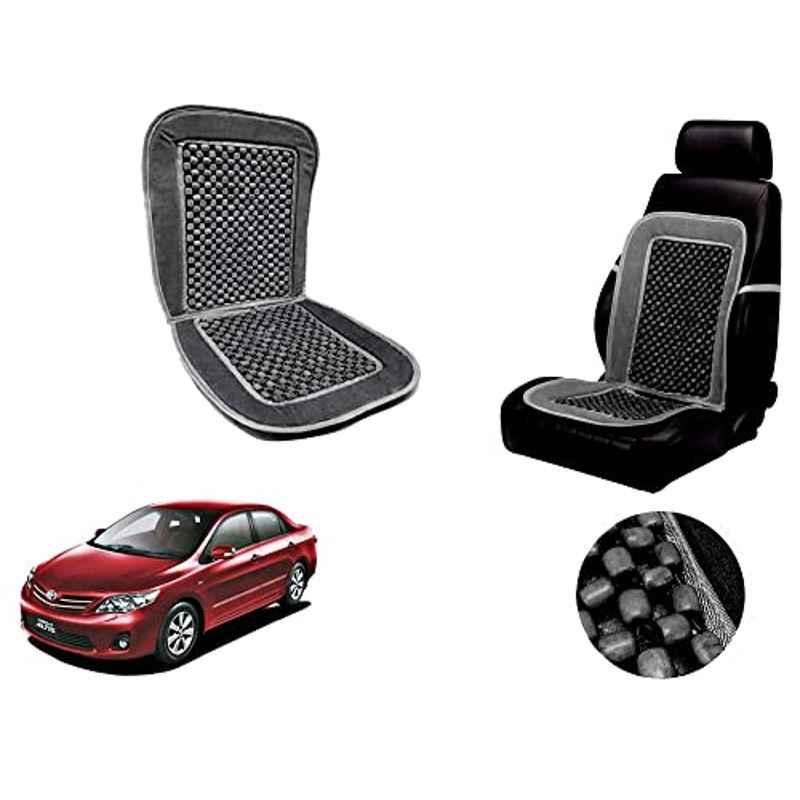 Auto Pearl PU, Velvet & Wooden Beads Grey Rectangular Seat Cushion for Toyota Altis