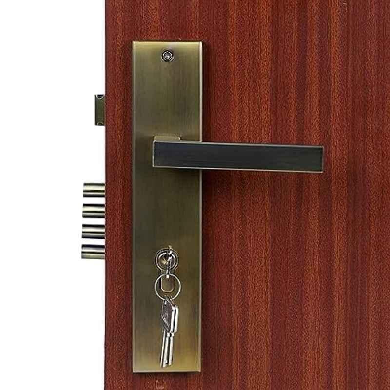 Handle Waala LB301 10 inch 60mm Stainless Steel Antique Brass Finish Cylindrical Plate Both Side Key Mortise Door Lock Set