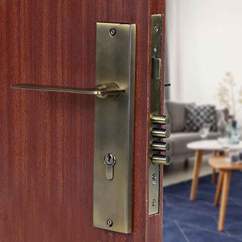 Voltizi Bentley 10 inch Stainless Steel 304 Antique Brass Finish Cylindrical Plate Mortise Door Lock Handle Set