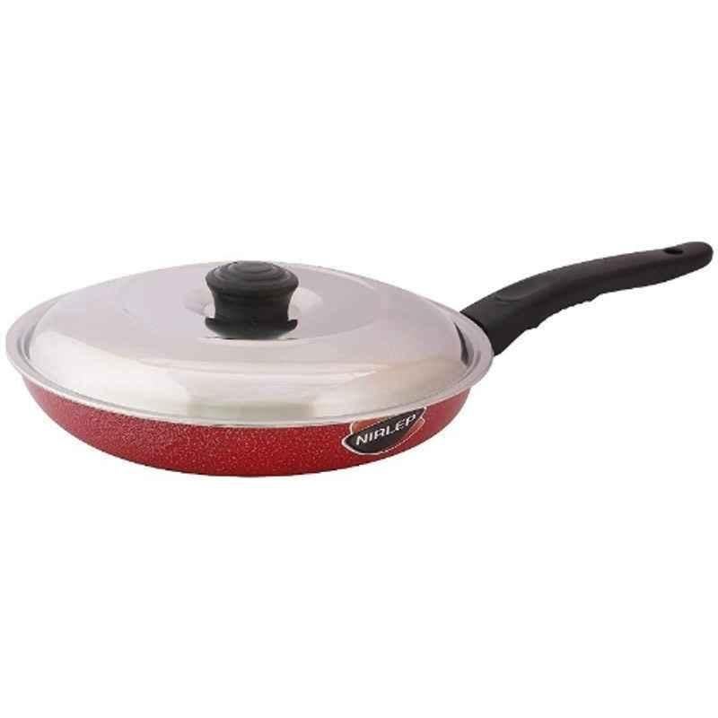 Nirlep Sakhi 24cm 1.2 Litre Red Aluminium Non Stick Dura Fry Pan with Lid, SDP24WL (Pack of 3)