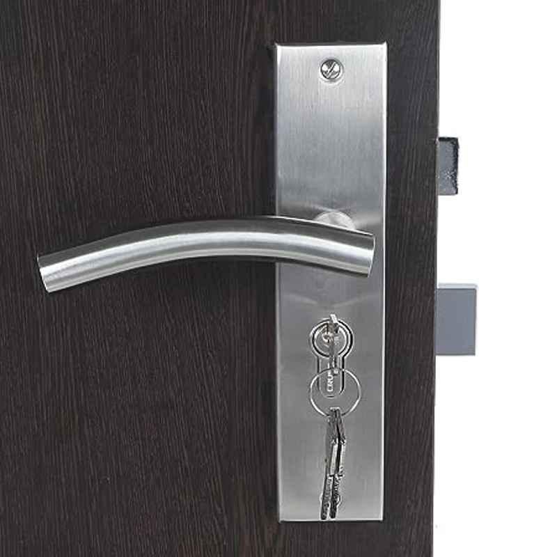 Handle Waala MG1102-CYS-BSK 8 inch 60mm Stainless Steel Silver Cylindrical Plate Both Side Key Mortise Door Lock Set