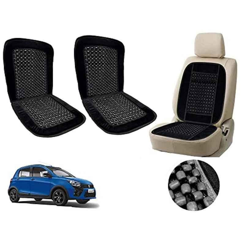 Auto Pearl PU, Velvet & Wooden Beads Black Rectangular Seat Cushion for Maruti Suzuki Celerio X (Pack of 2 )