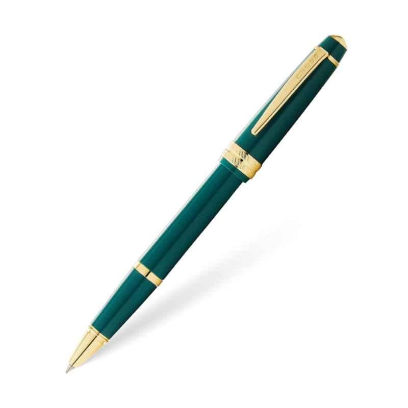 Cross Bailey Black Ink Green Resin & Gold Tone Finish Roller Ball Pen with 1 Pc Black Gel Ink Tip Set, AT0745-12