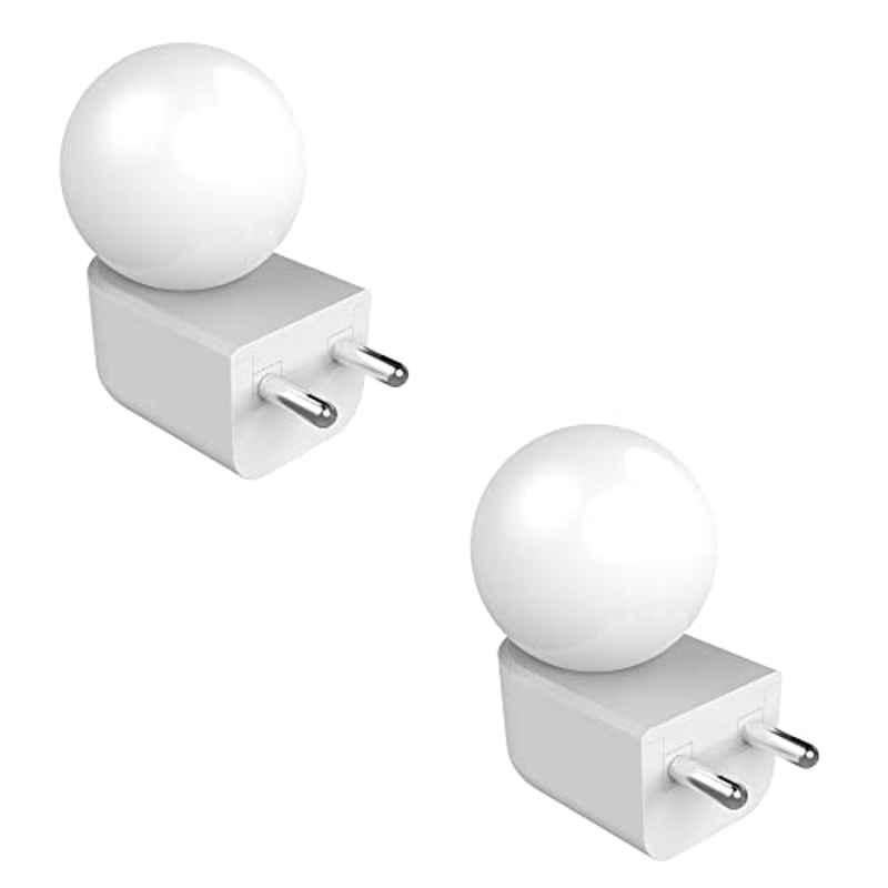 Fybros Bloom 0.5W Polycarbonate White Round LED Night Bulb with Plug & Play, FLS5291B (Pack of 2)
