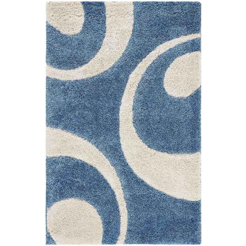 Carpetify 3x5ft Blue & Ivory Rainbow Collection Fur Rug Carpet, 0718YMBLEW4