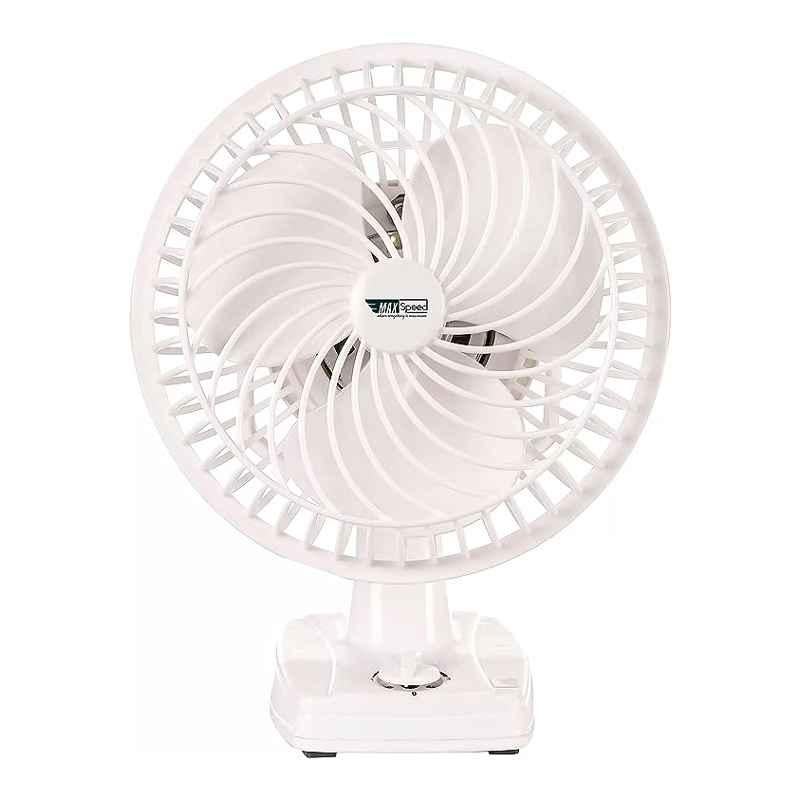 Max Speed Mini Boss 48W White Multi Purpose Non-Oscilating Table Fan, Sweep: 225 mm