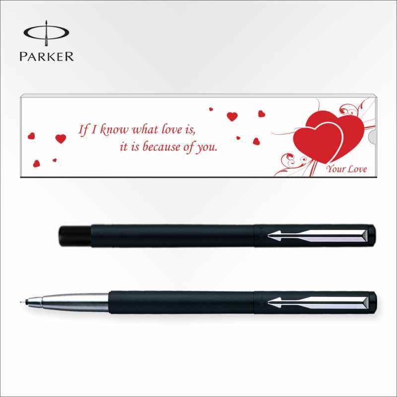 Parker Vector Matte Black CT Valentine's-Day Special Roller Ball Pen with Love Quote, 9000018248