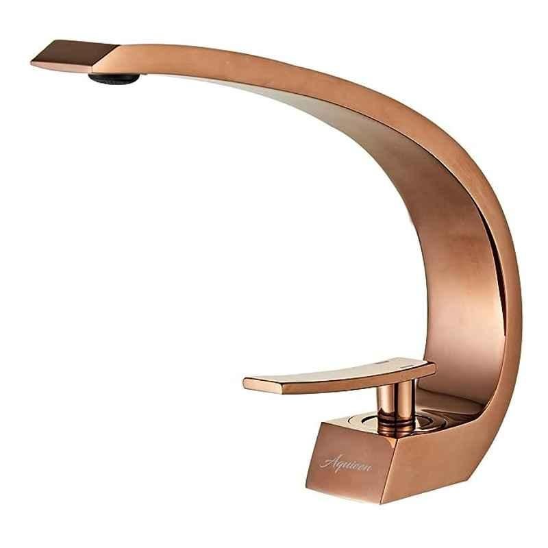 Aquieen Brass Rose Gold Hot & Cold Single Lever Wash Basin Tap