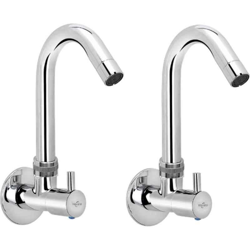 Neelkund Flora Brass Silver Chrome Finish Sink Tap for Bathroom & Kitchen (Pack of 2)
