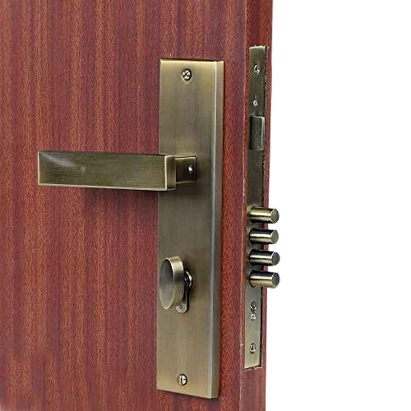 Homexpert LB-1007 10 inch Stainless Steel Antique Brass Finish Cylindrical Plate One Side Key Mortise Door Lock Set