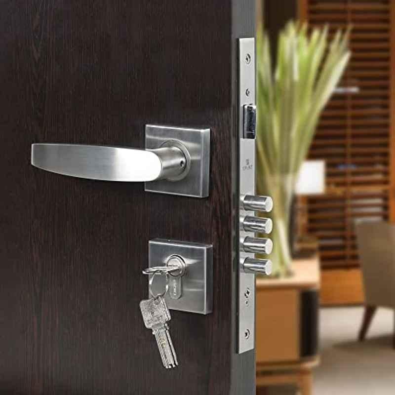 Voltizi Rose Stainless Steel Matt Finish Both Side Key Mortise Door Lock Handle Set with 3 Computer Keys, Bullet-OSK-R