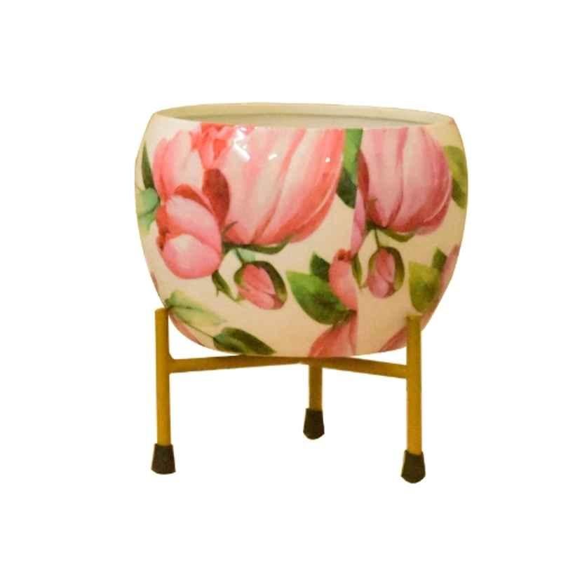 Sone Key Chidiya 5x5 inch Iron Apple Shape Handmade Meenakari Finish Plant Container with Stand, VDR-05-PCK1