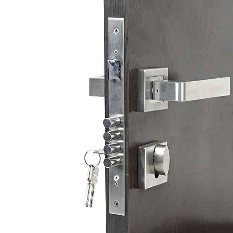 Homexpert Rose Lumbretta-R-OSK 60mm Stainless Steel Silver One Side Key Mortise Door Lock Set